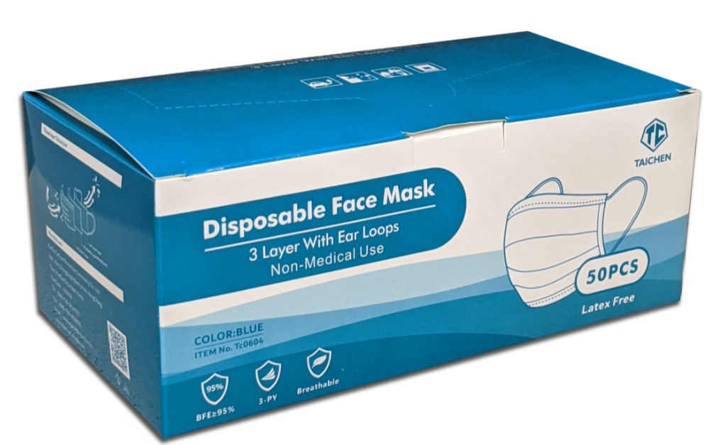 TAICHEN® 3-Ply Ear-loop Disposable Face Mask, Blue, Non-Sterile, 50/Bx